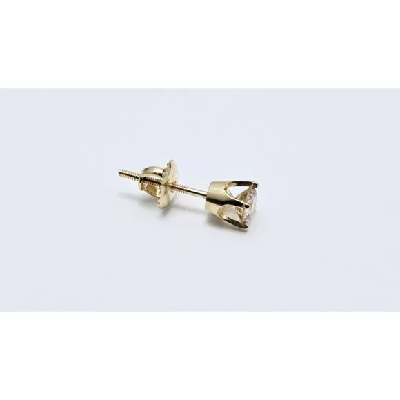 Single 14K Solid Yellow Gold Designer Round Diamond Screw Back Stud Earring